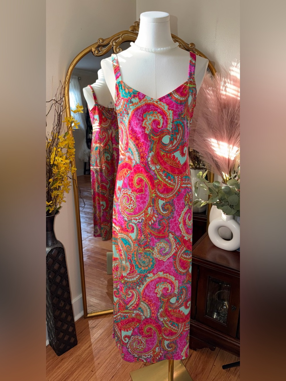 Vibrant Pink Paisley Slip Dress size M